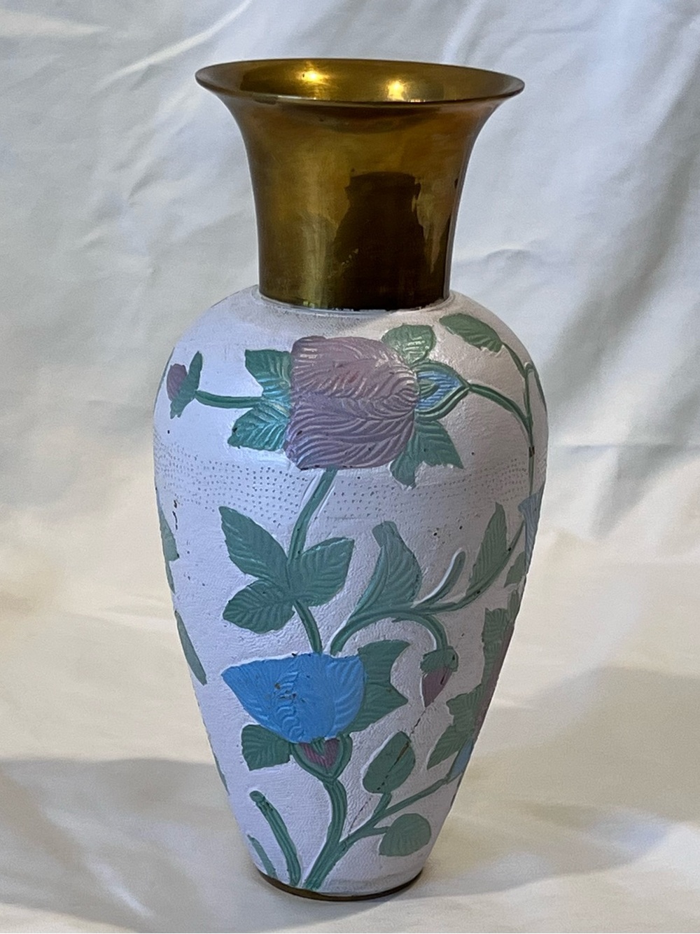 Vintage W.M. Rogers Brass Floral Vase Handmade India 8.25”